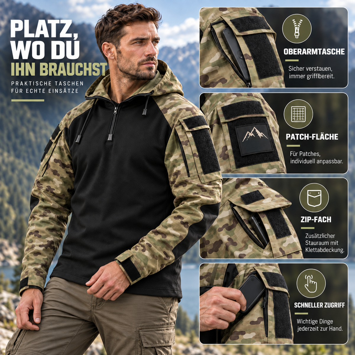 Water-Repellent Windproof Tactical Jacket for Men Outdoor Hiking Camping Everyday Wear Military Style Lightweight Polyester Coat | Thomler