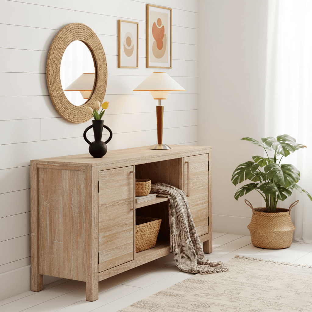 Wood Table Lamp 17.3 in Fabric Shade E26 Bedroom Nightstand Living Room Modern Lighting | Thomler