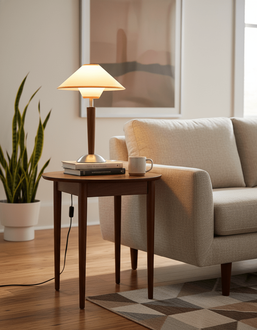 Wood Table Lamp 17.3 in Fabric Shade E26 Bedroom Nightstand Living Room Modern Lighting | Thomler