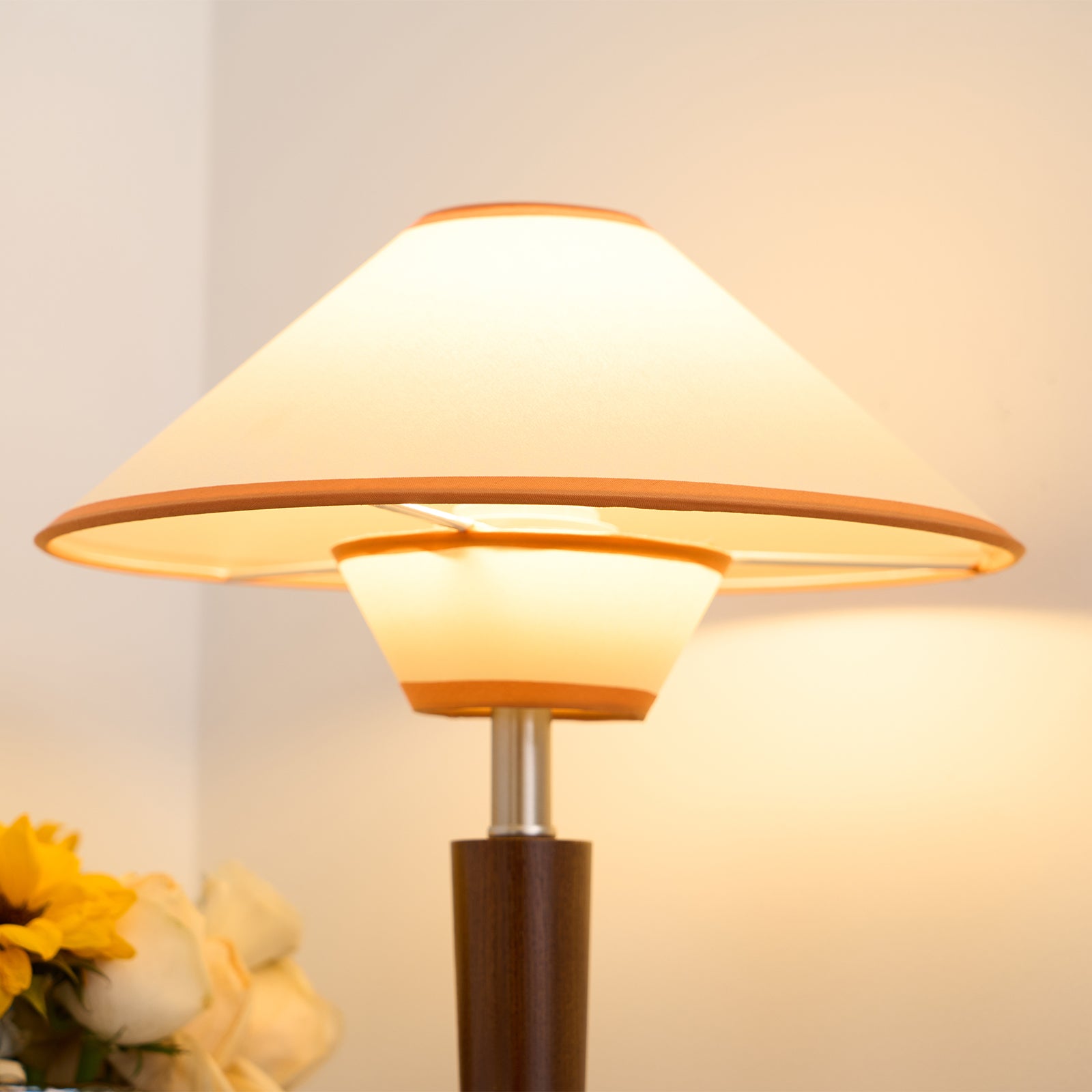 Wood Table Lamp 17.3 in Fabric Shade E26 Bedroom Nightstand Living Room Modern Lighting | Thomler