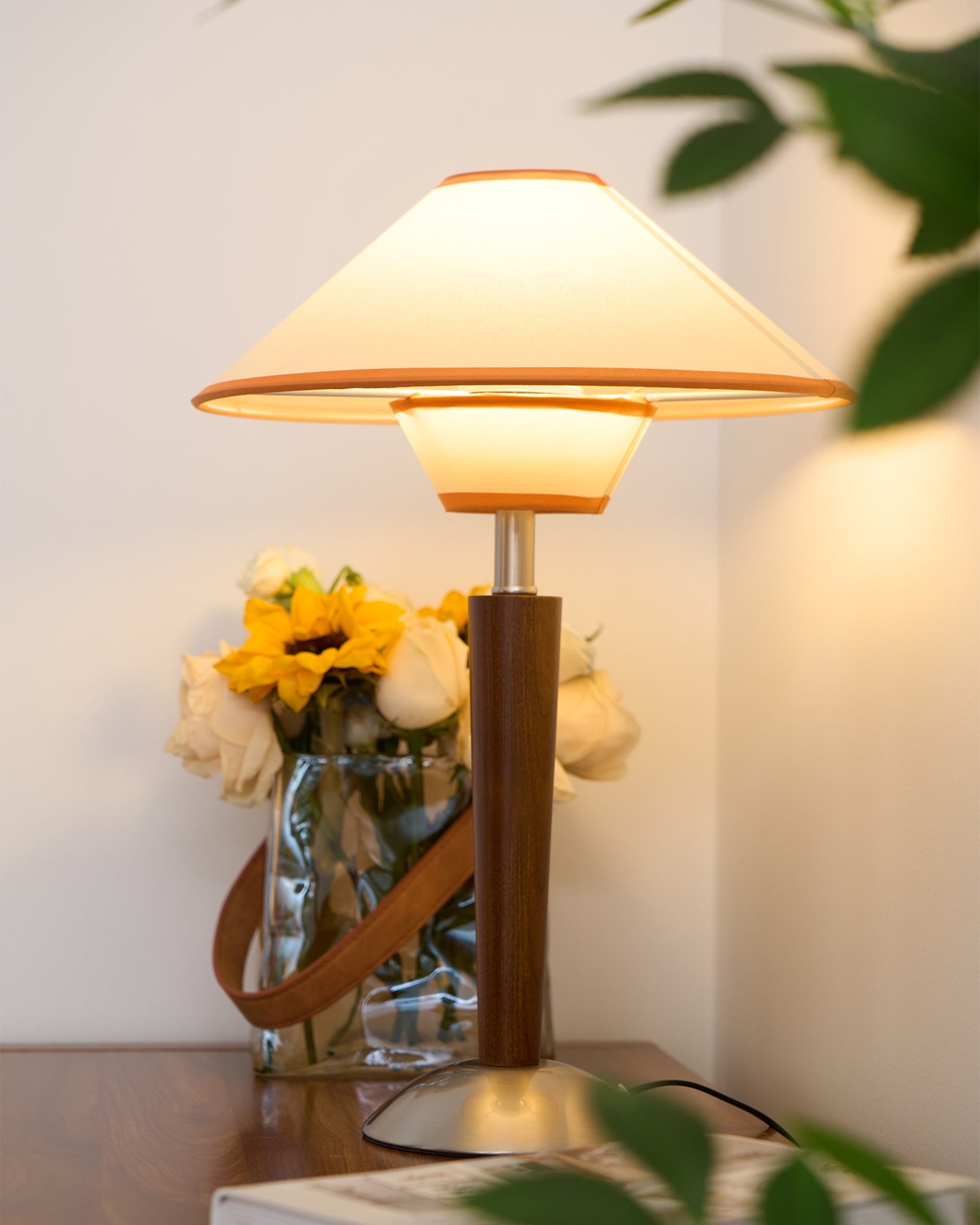 Wood Table Lamp 17.3 in Fabric Shade E26 Bedroom Nightstand Living Room Modern Lighting | Thomler