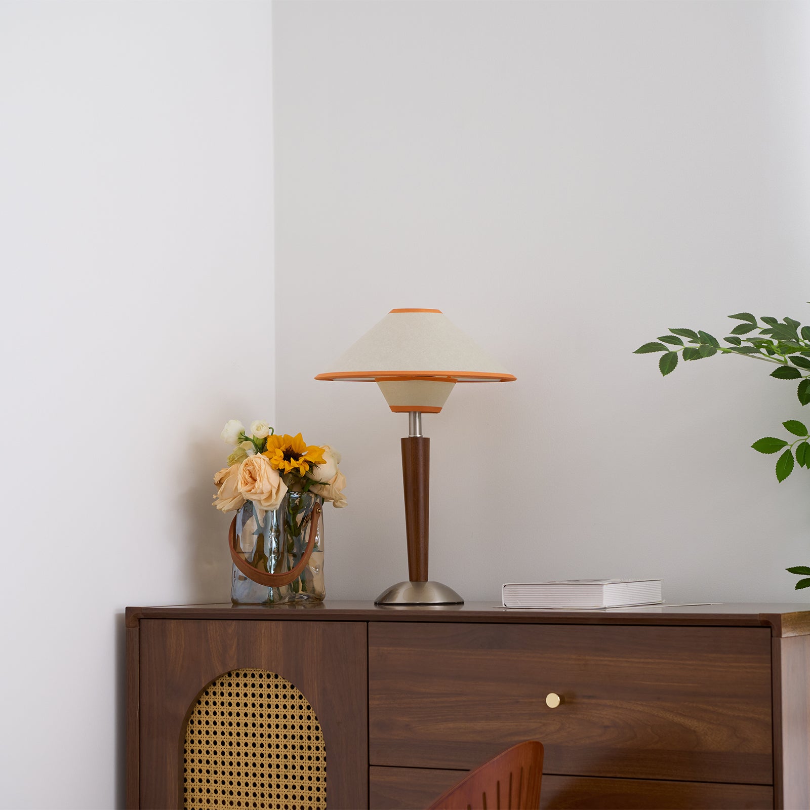 Wood Table Lamp 17.3 in Fabric Shade E26 Bedroom Nightstand Living Room Modern Lighting | Thomler