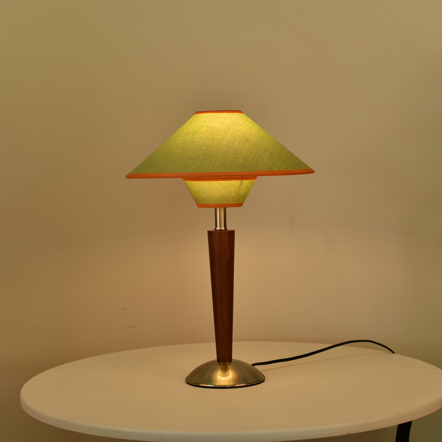Wood Table Lamp 17.3 in Fabric Shade E26 Bedroom Nightstand Living Room Modern Lighting | Thomler