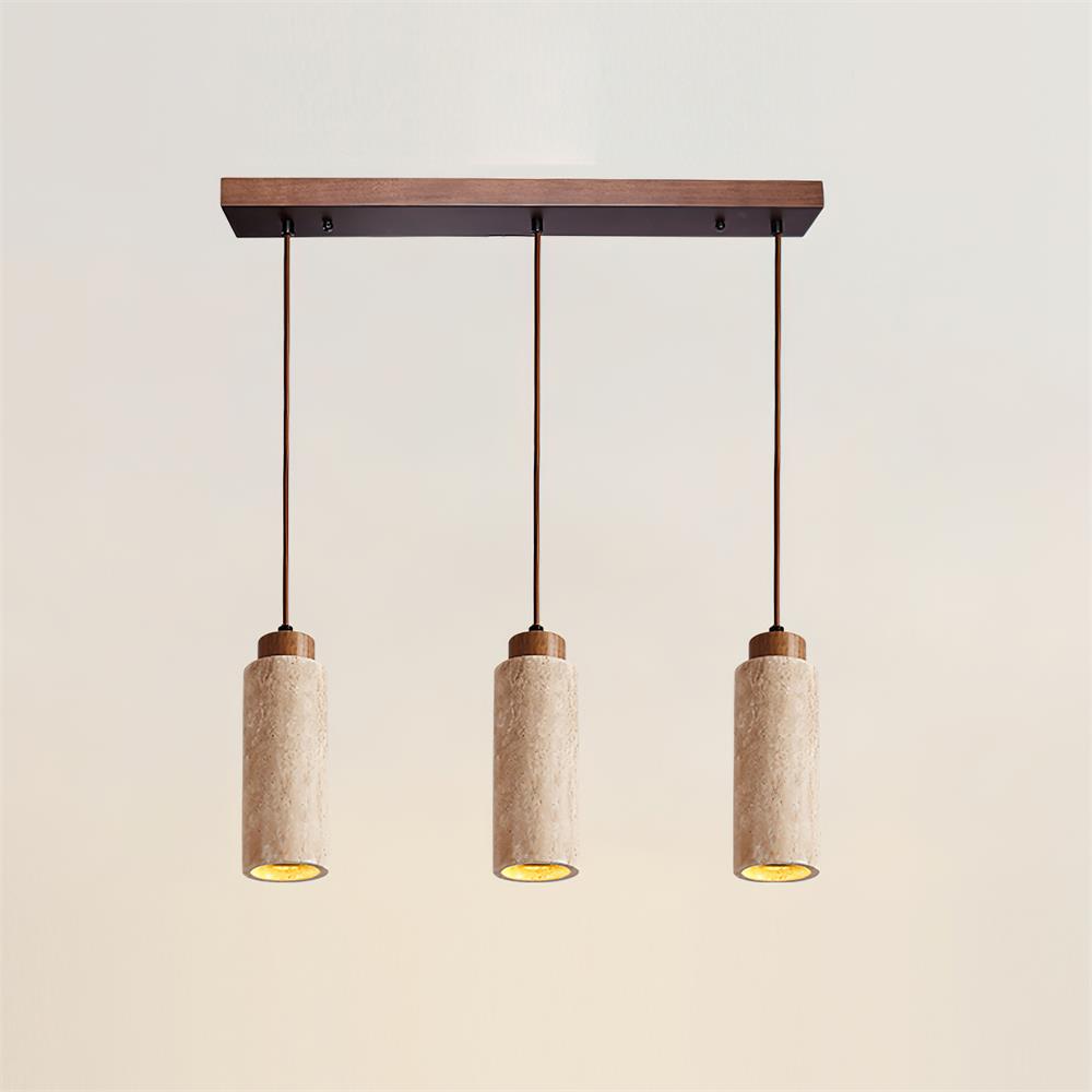 Pendant Light Travertine Stone Wood 25.0 cm Beige Dining Table Living Room LED Hanging Lamp Modern Minimalist Home Lighting | Thomler