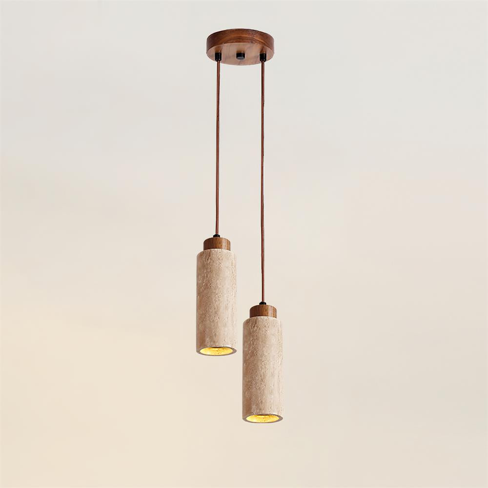 Pendant Light Travertine Stone Wood 25.0 cm Beige Dining Table Living Room LED Hanging Lamp Modern Minimalist Home Lighting | Thomler