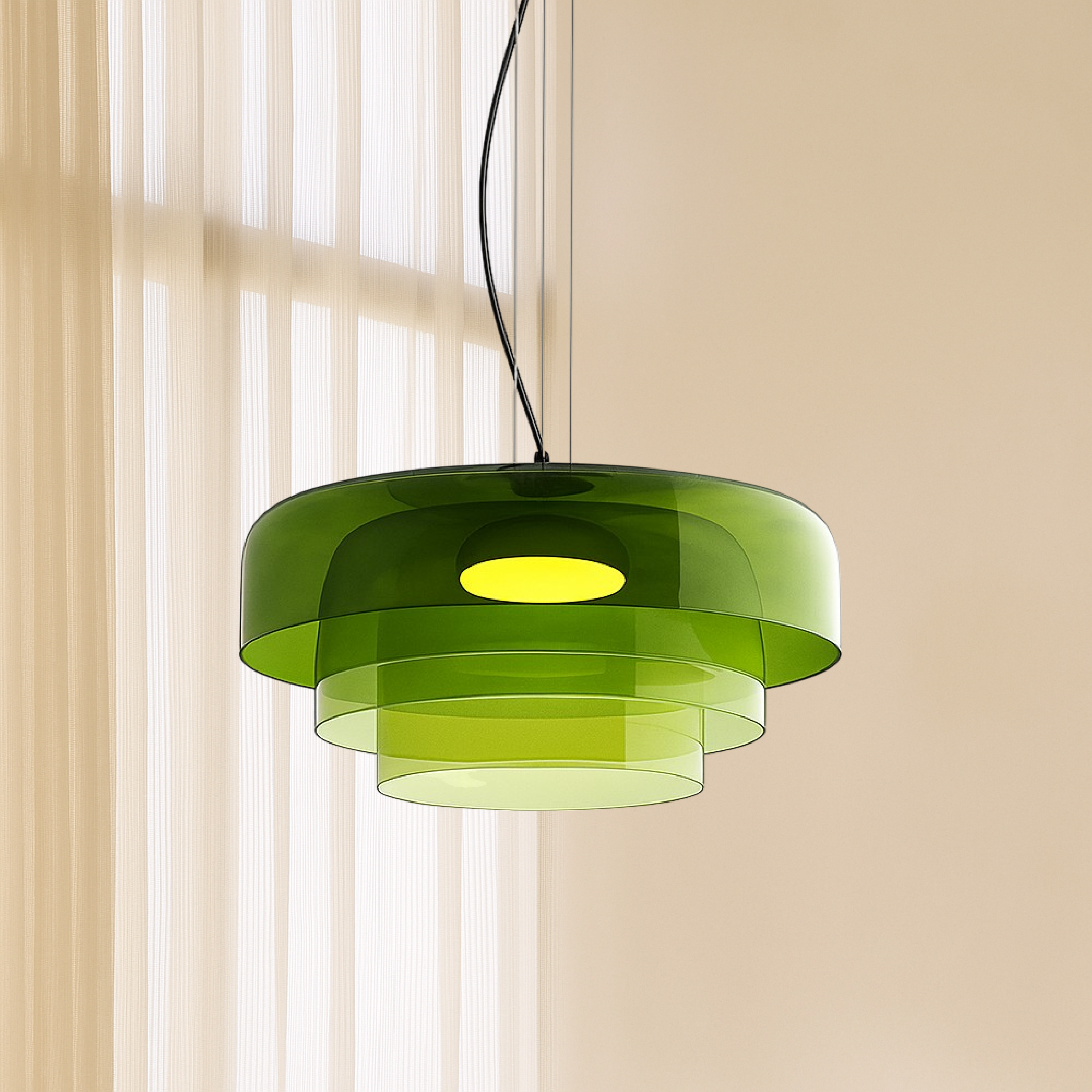 Pendant Light Laminated Glass Ø42.0 cm Adjustable Green Dining Kitchen Island Hanging Ceiling Lamp | Thomler