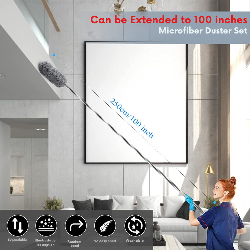 Extendable Microfiber Duster with Telescoping Handle – Bendable Head, Washable, Reaches 8 Feet for Ceiling Fans, High Shelves, Baseboards | Thomler