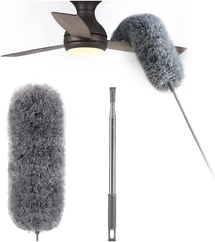 Extendable Microfiber Duster with Telescoping Handle – Bendable Head, Washable, Reaches 8 Feet for Ceiling Fans, High Shelves, Baseboards | Thomler