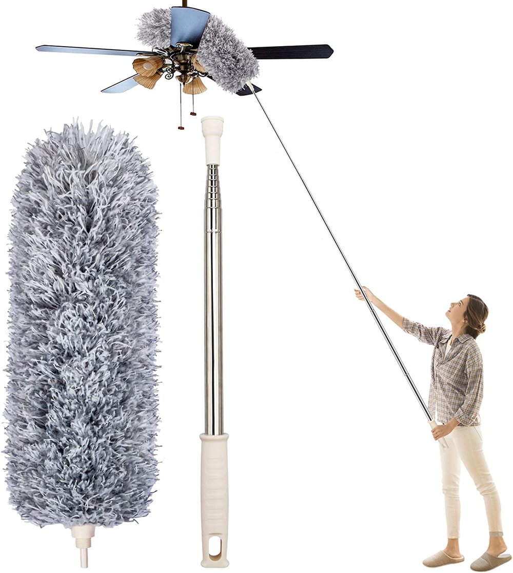 Extendable Microfiber Duster with Telescoping Handle – Bendable Head, Washable, Reaches 8 Feet for Ceiling Fans, High Shelves, Baseboards | Thomler