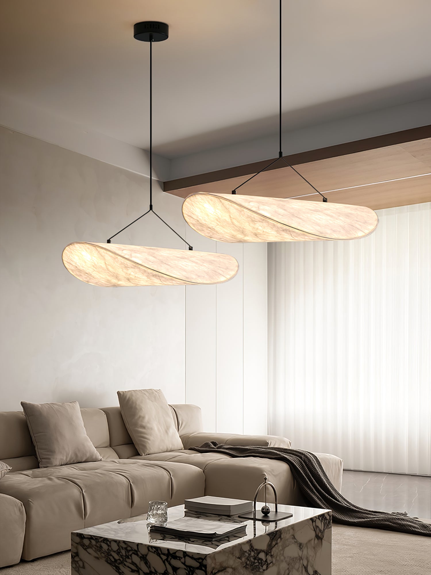 Tense Cloud Pendant Light 31.4 in LED White Ceiling Living Room Dining Modern Hanging Lamp Soft Diffuser Adjustable | Thomler