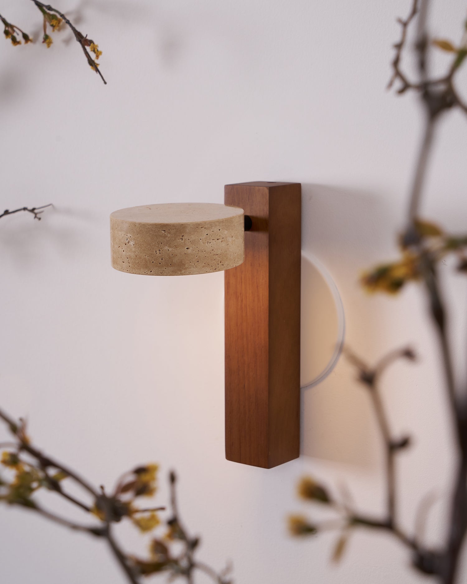 Wall Light Wood Yellow Travertine 9 in Tilted LED Indoor Bathroom Accent Lighting Modern | Thomler