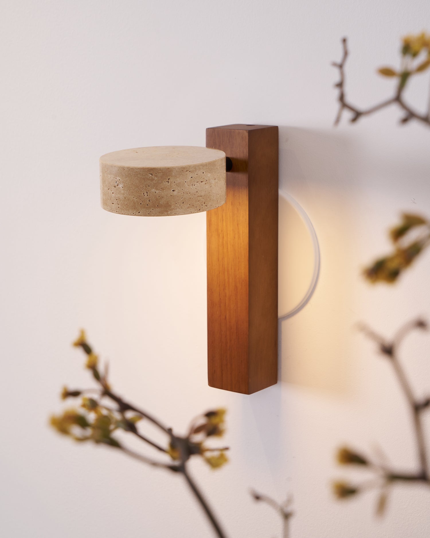 Wall Light Wood Yellow Travertine 9 in Tilted LED Indoor Bathroom Accent Lighting Modern | Thomler