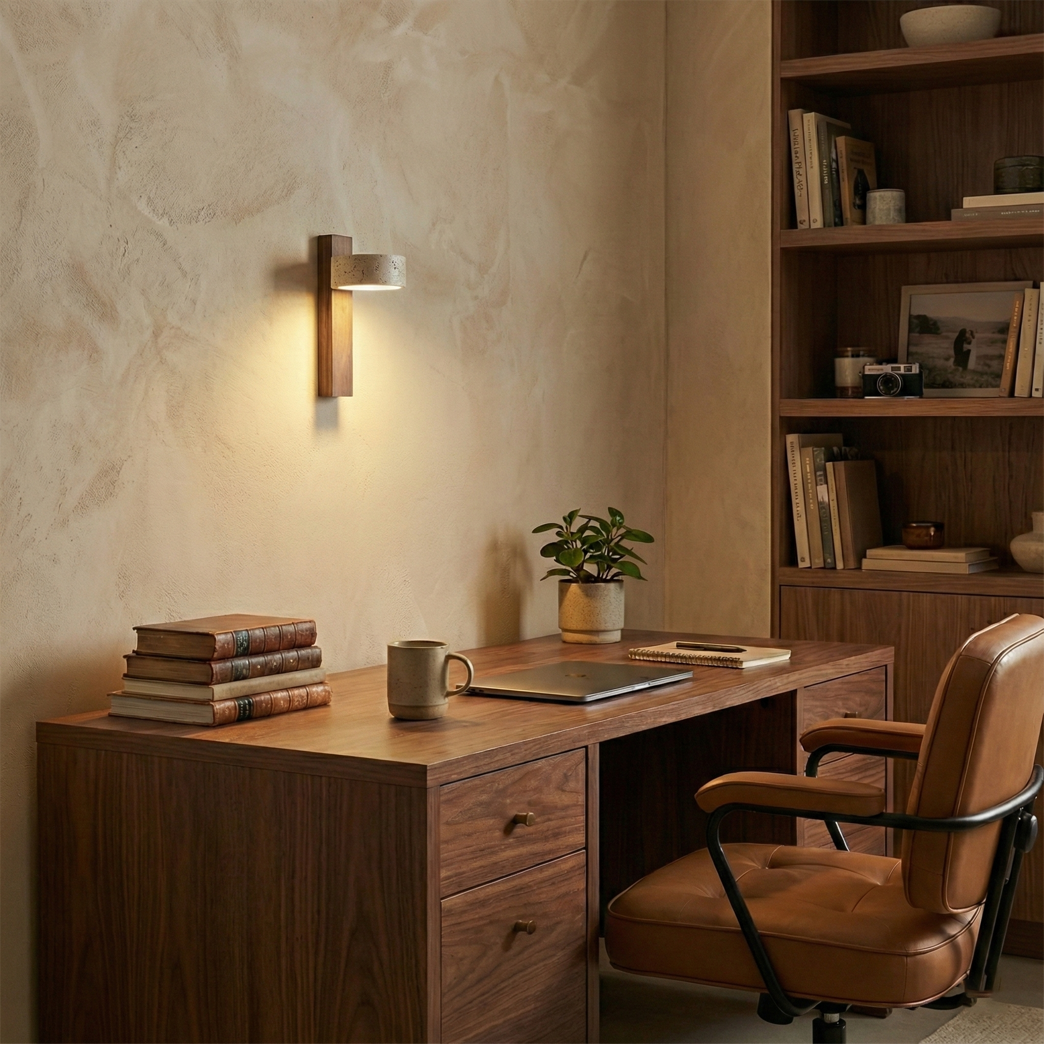 Wall Light Wood Yellow Travertine 9 in Tilted LED Indoor Bathroom Accent Lighting Modern | Thomler