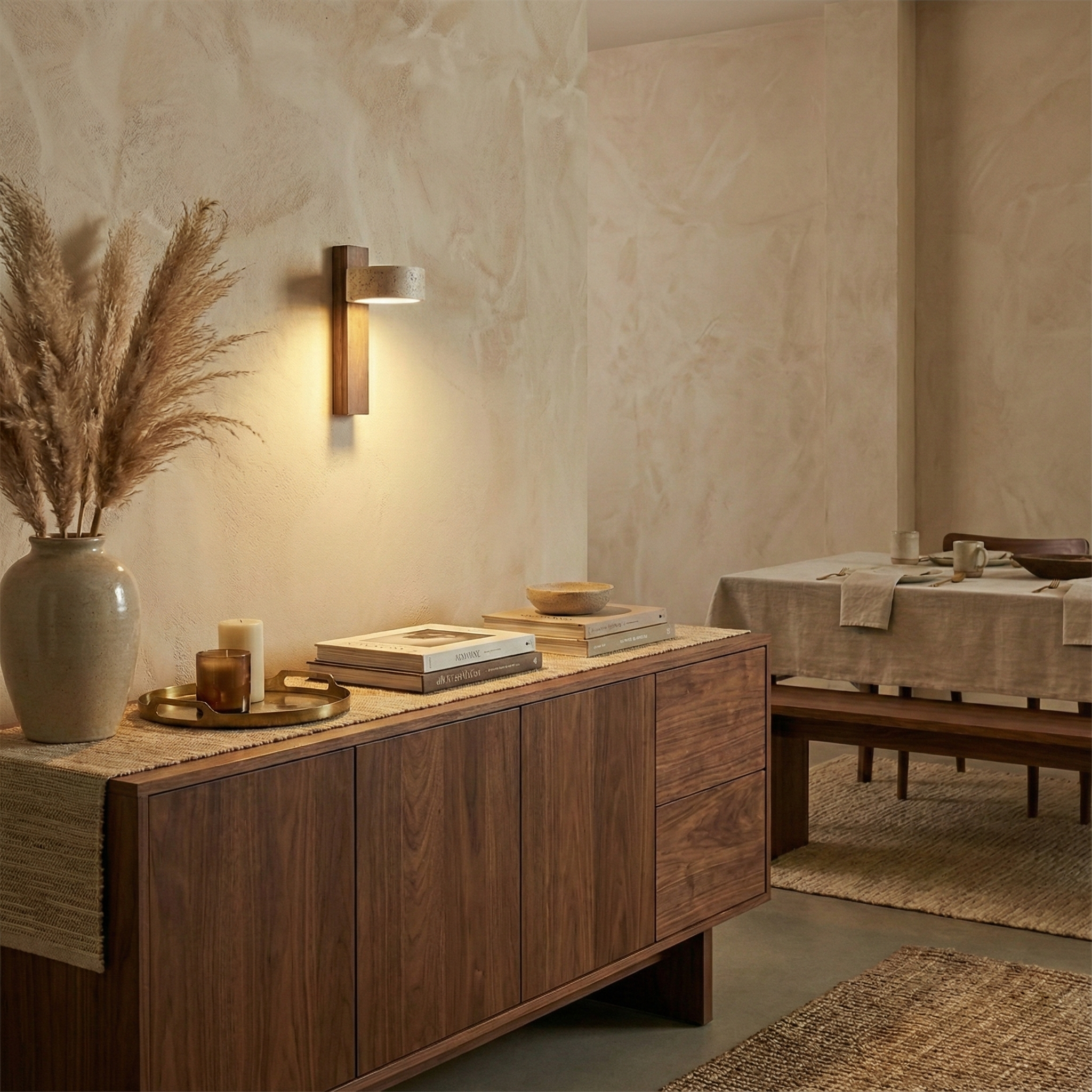 Wall Light Wood Yellow Travertine 9 in Tilted LED Indoor Bathroom Accent Lighting Modern | Thomler