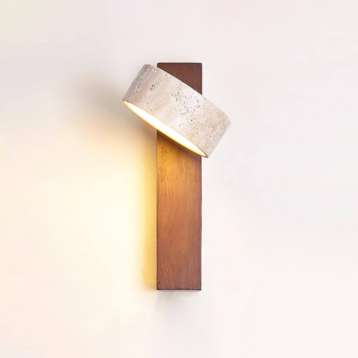 Wall Light Wood Yellow Travertine 9 in Tilted LED Indoor Bathroom Accent Lighting Modern | Thomler