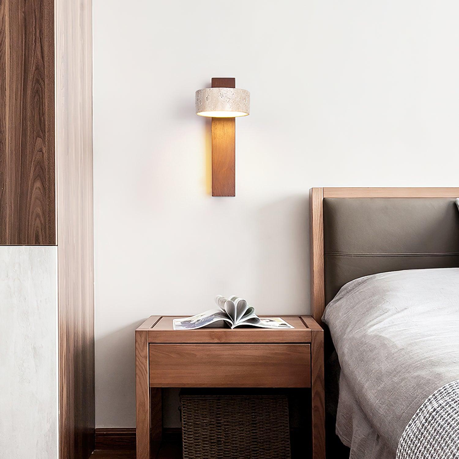 Wall Light Wood Yellow Travertine 9 in Tilted LED Indoor Bathroom Accent Lighting Modern | Thomler