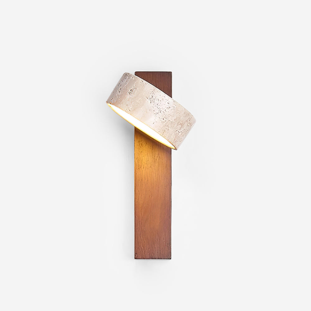 Wall Light Wood Yellow Travertine 9 in Tilted LED Indoor Bathroom Accent Lighting Modern | Thomler