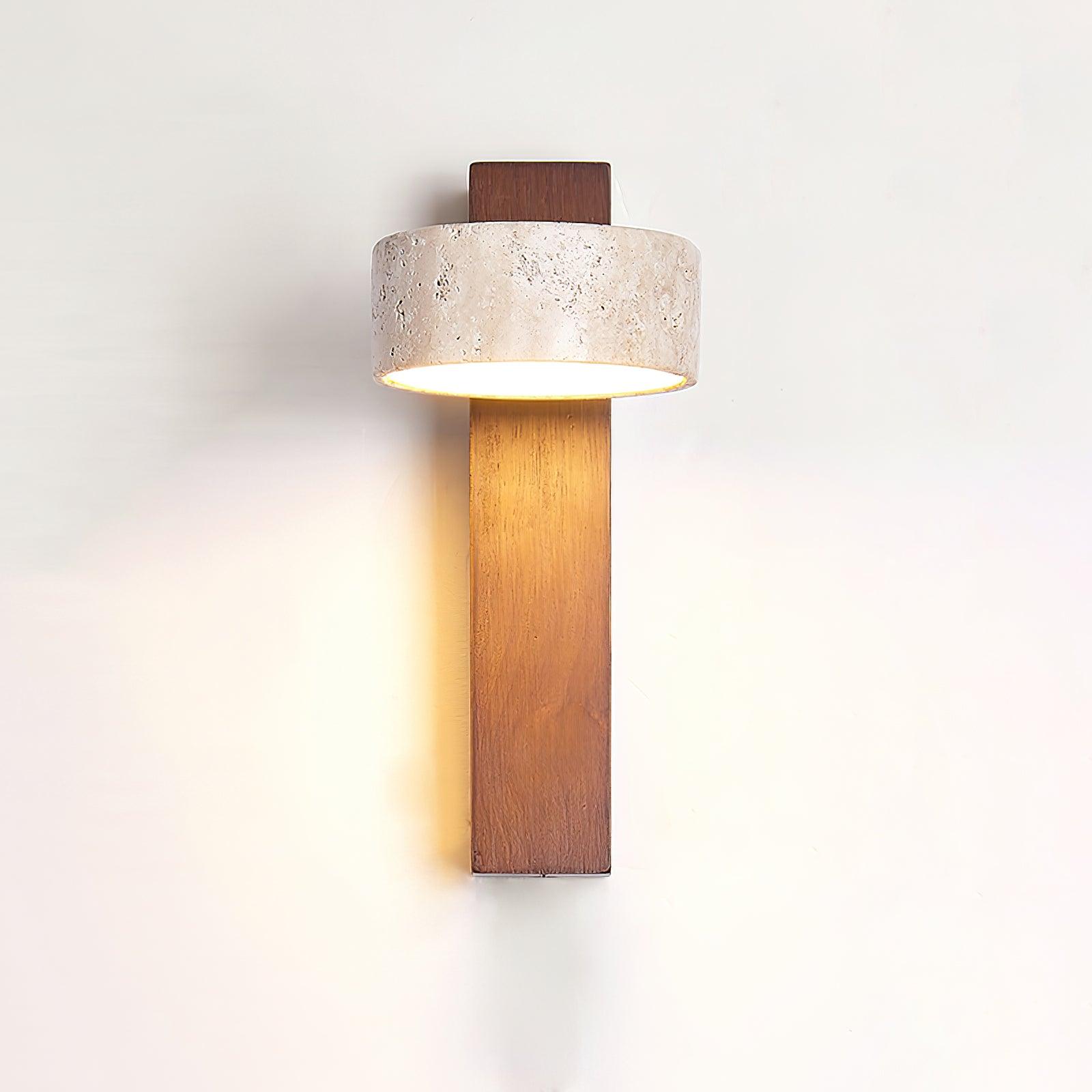 Wall Light Wood Yellow Travertine 9 in Tilted LED Indoor Bathroom Accent Lighting Modern | Thomler
