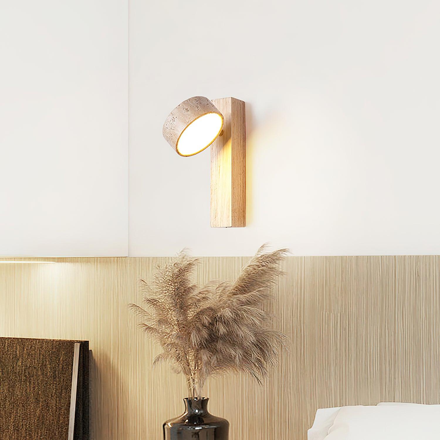 Wall Light Wood Yellow Travertine 9 in Tilted LED Indoor Bathroom Accent Lighting Modern | Thomler