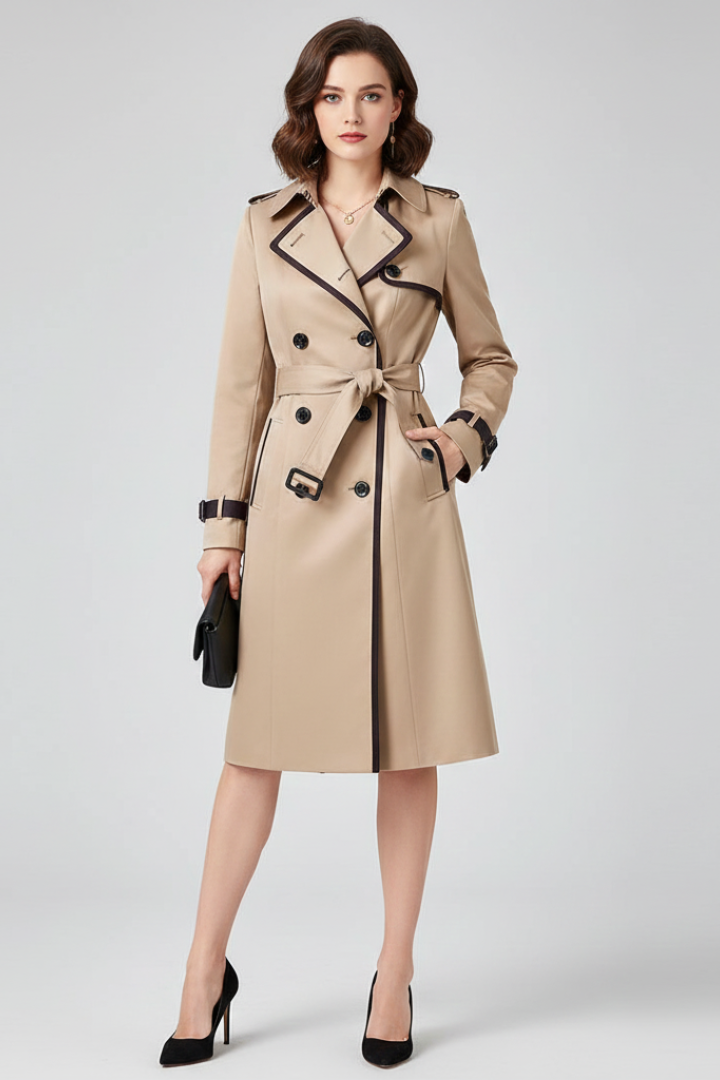 Belted Knee-Length Overcoat with Tailored Fit & Dimensional Fabric | Thomler