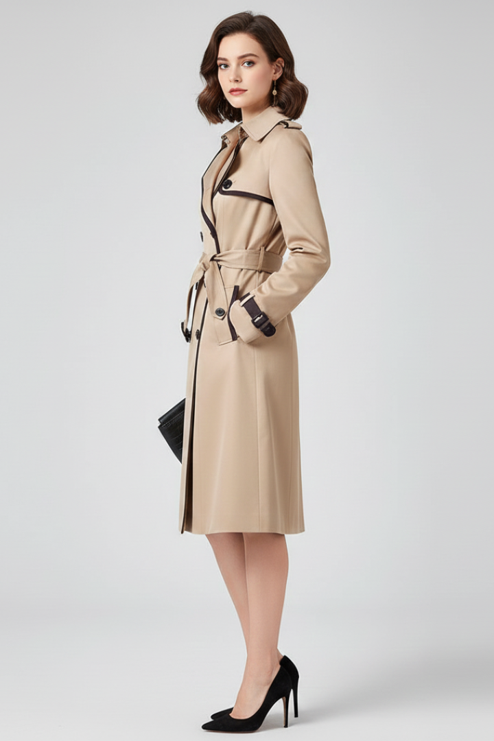 Belted Knee-Length Overcoat with Tailored Fit & Dimensional Fabric | Thomler