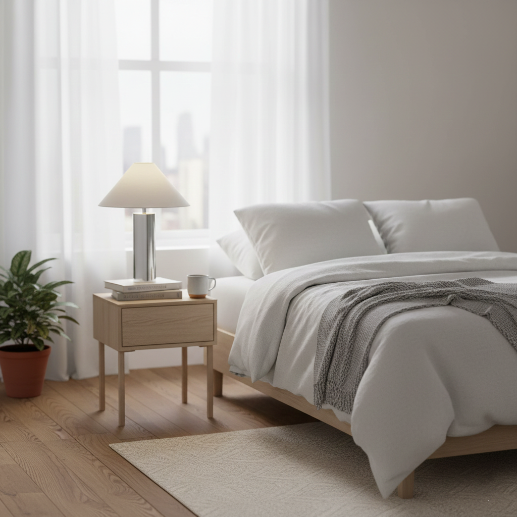 Table Lamp Cloth Iron 15.7 in White Modern Desk Bedroom Nightstand Reading Light | Thomler