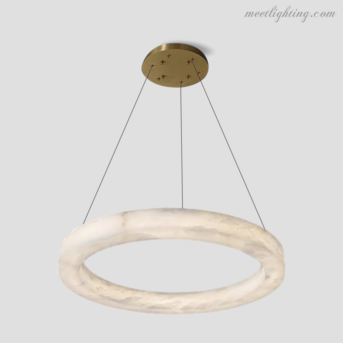 Circular Alabaster LED Ceiling Light with Brass Frame for Dining Room & Living Room | Modern Flush Mount Fixture | Thomler