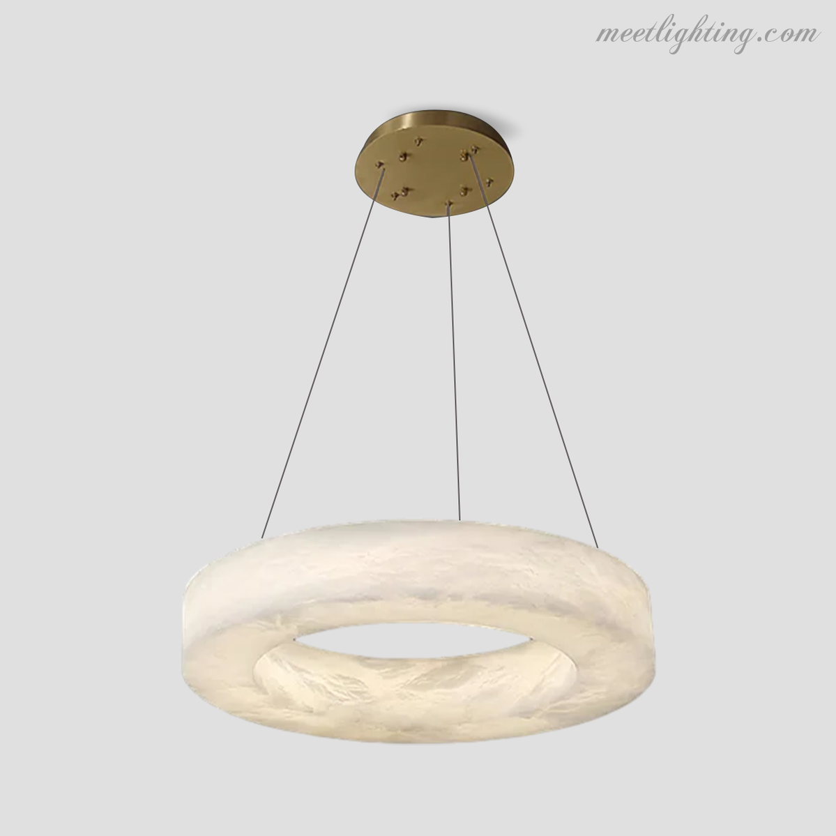 Circular Alabaster LED Ceiling Light with Brass Frame for Dining Room & Living Room | Modern Flush Mount Fixture | Thomler