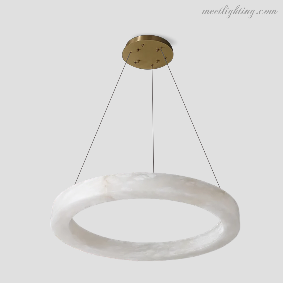 Circular Alabaster LED Ceiling Light with Brass Frame for Dining Room & Living Room | Modern Flush Mount Fixture | Thomler