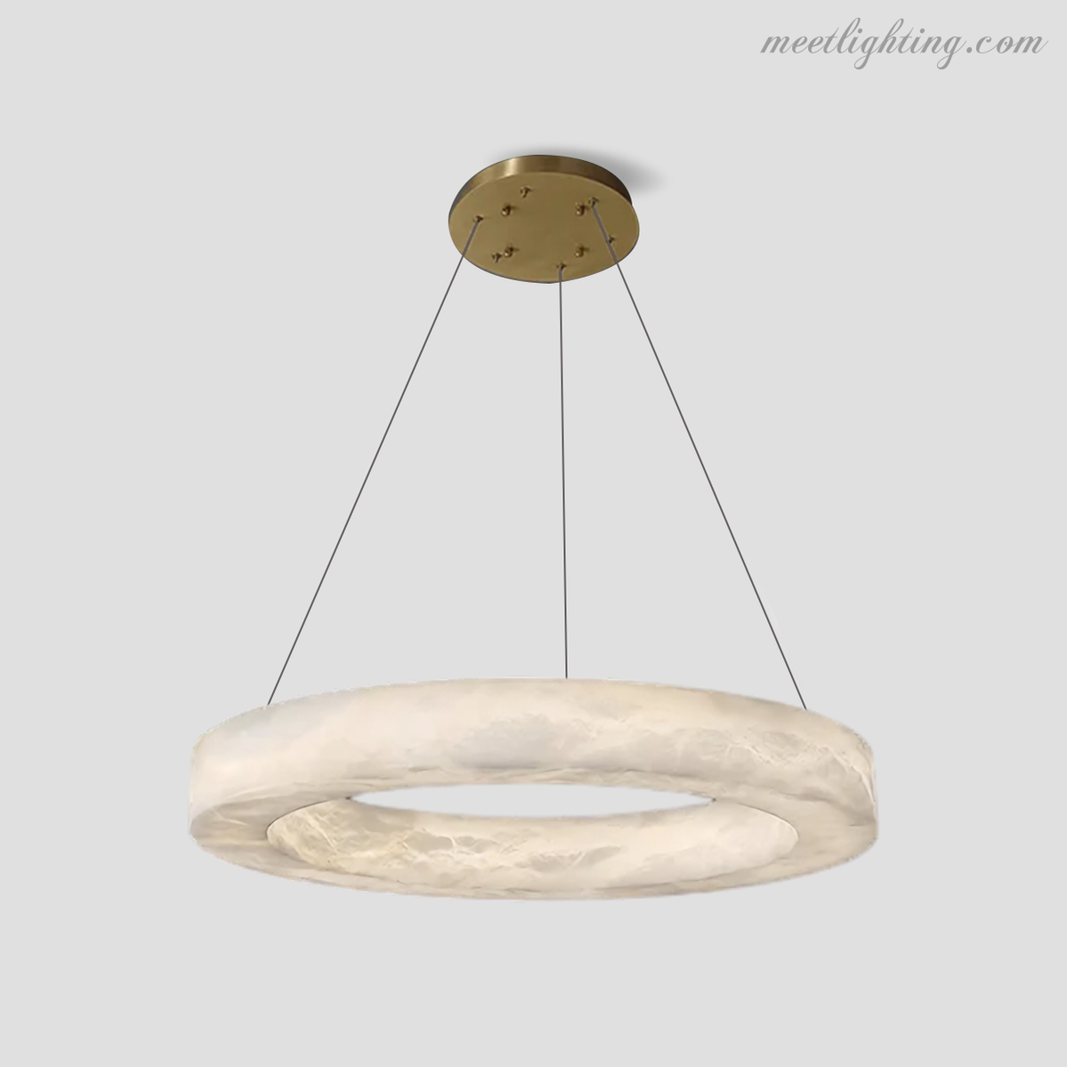 Circular Alabaster LED Ceiling Light with Brass Frame for Dining Room & Living Room | Modern Flush Mount Fixture | Thomler