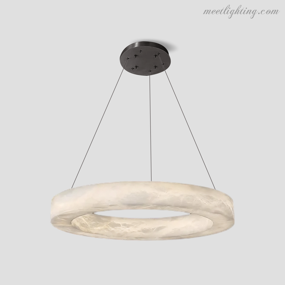 Circular Alabaster LED Ceiling Light with Brass Frame for Dining Room & Living Room | Modern Flush Mount Fixture | Thomler