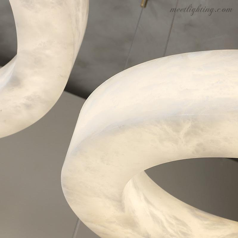 Circular Alabaster LED Ceiling Light with Brass Frame for Dining Room & Living Room | Modern Flush Mount Fixture | Thomler