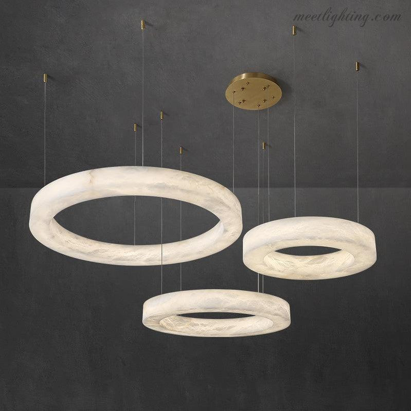 Circular Alabaster LED Ceiling Light with Brass Frame for Dining Room & Living Room | Modern Flush Mount Fixture | Thomler