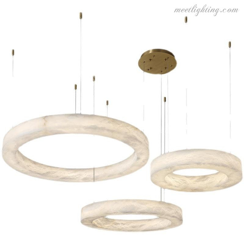 Circular Alabaster LED Ceiling Light with Brass Frame for Dining Room & Living Room | Modern Flush Mount Fixture | Thomler