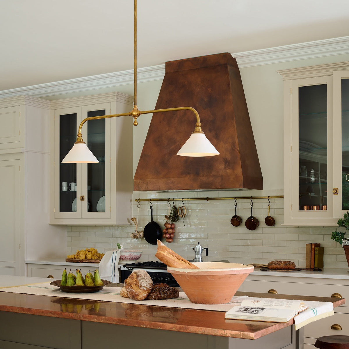 Double-Head Island Pendant Light with Cone Shades – Brushed Metal Finish | Thomler