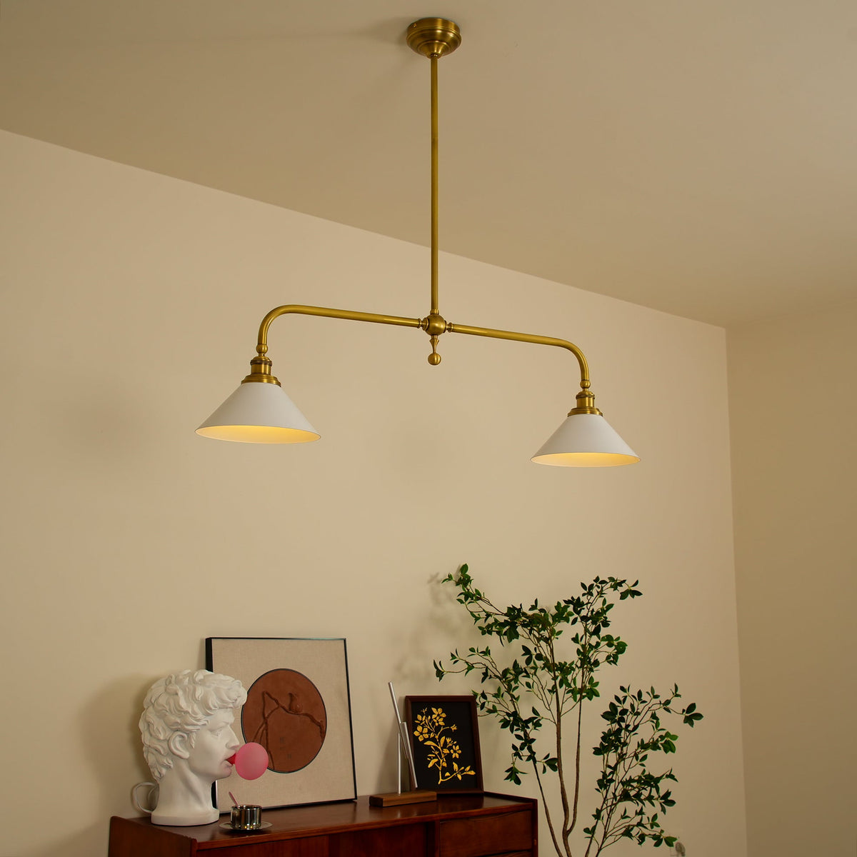 Double-Head Island Pendant Light with Cone Shades – Brushed Metal Finish | Thomler