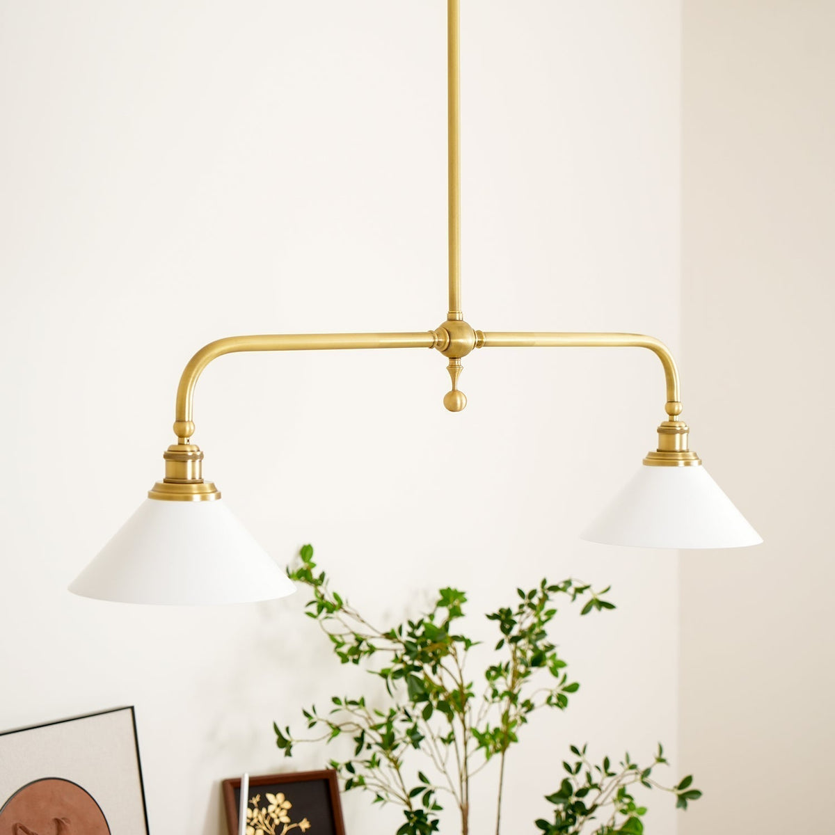 Double-Head Island Pendant Light with Cone Shades – Brushed Metal Finish | Thomler