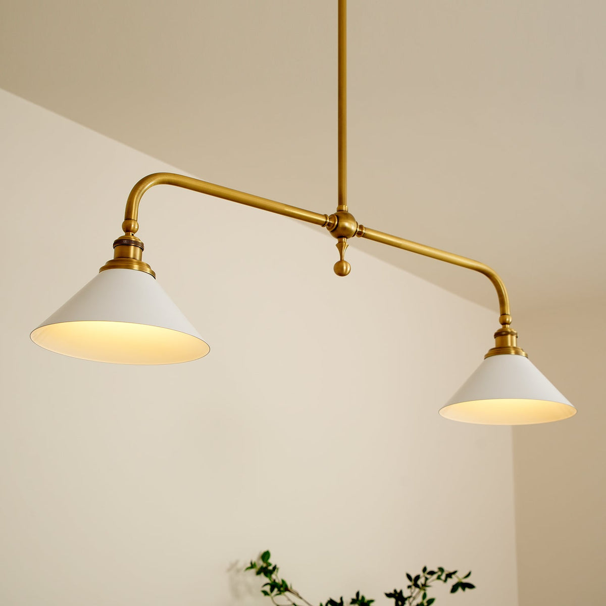 Double-Head Island Pendant Light with Cone Shades – Brushed Metal Finish | Thomler