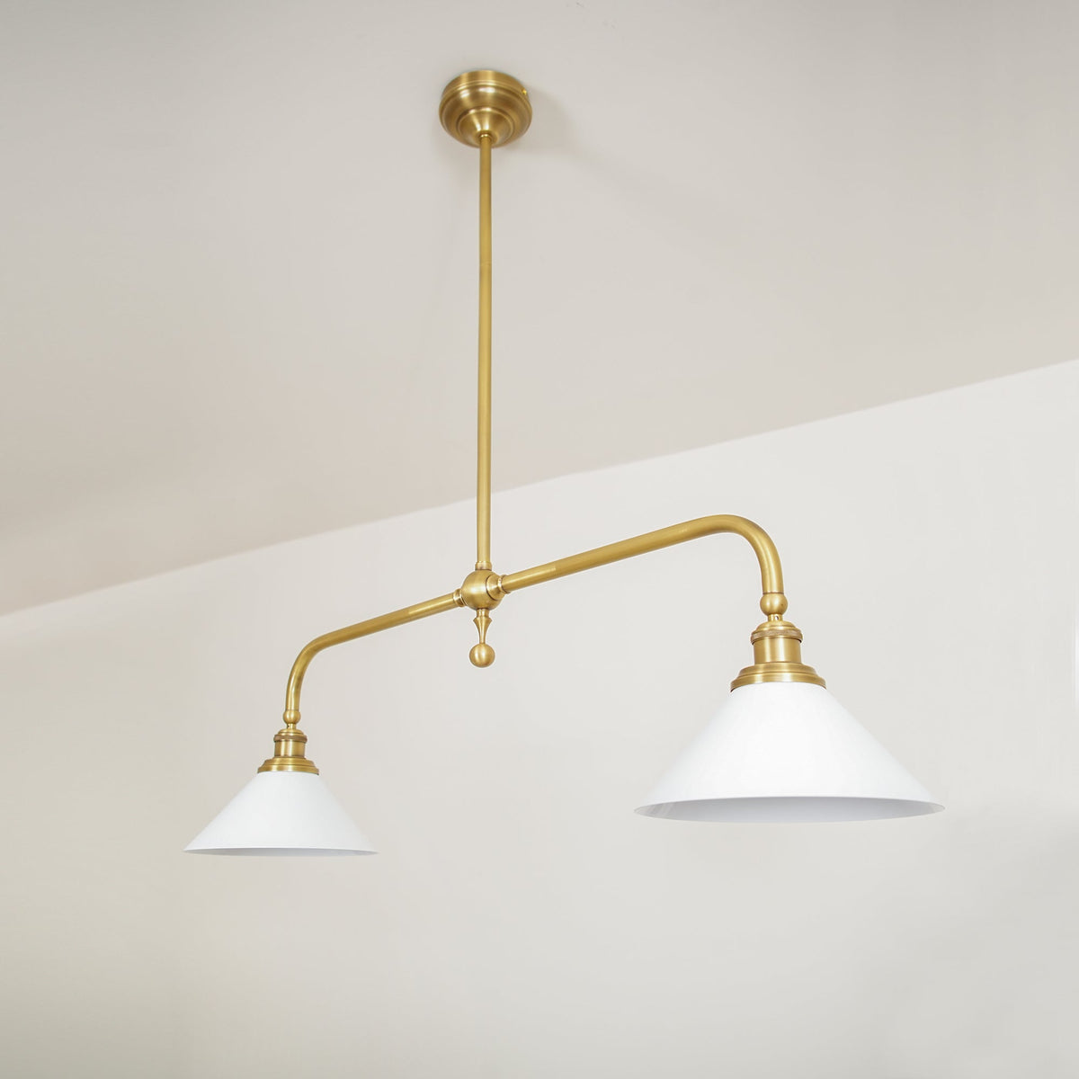 Double-Head Island Pendant Light with Cone Shades – Brushed Metal Finish | Thomler