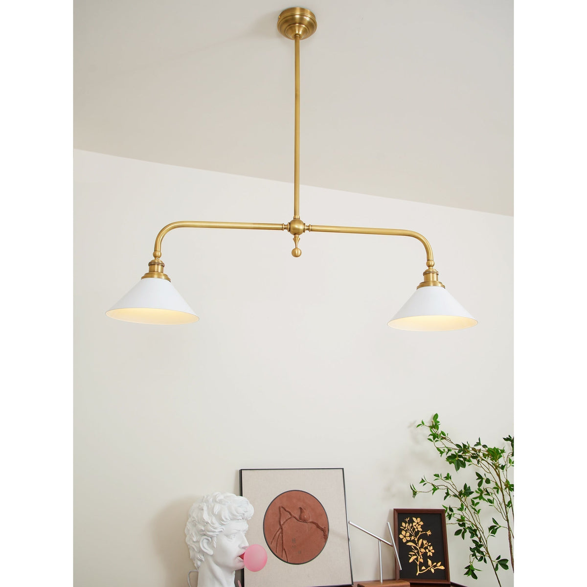 Double-Head Island Pendant Light with Cone Shades – Brushed Metal Finish | Thomler