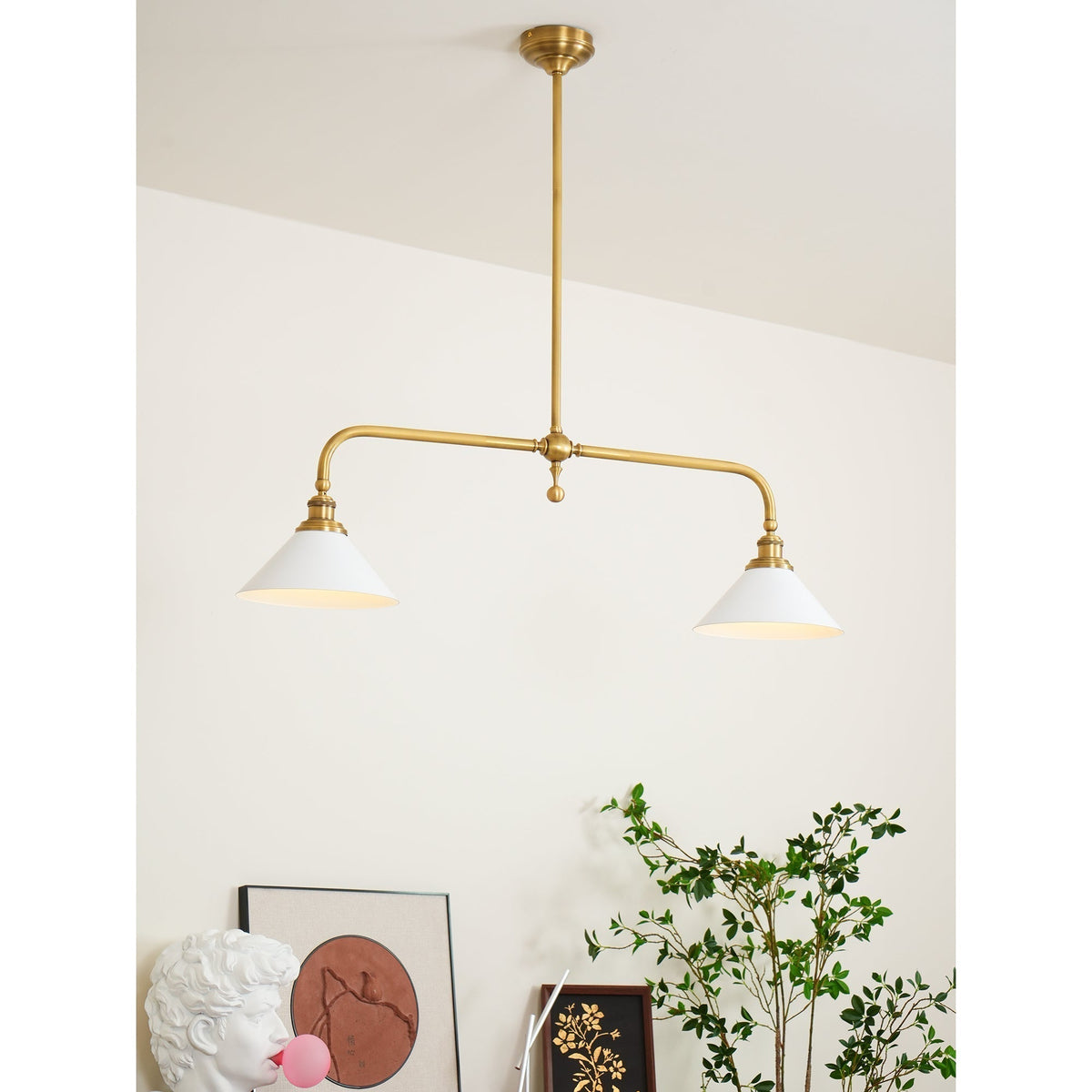 Double-Head Island Pendant Light with Cone Shades – Brushed Metal Finish | Thomler