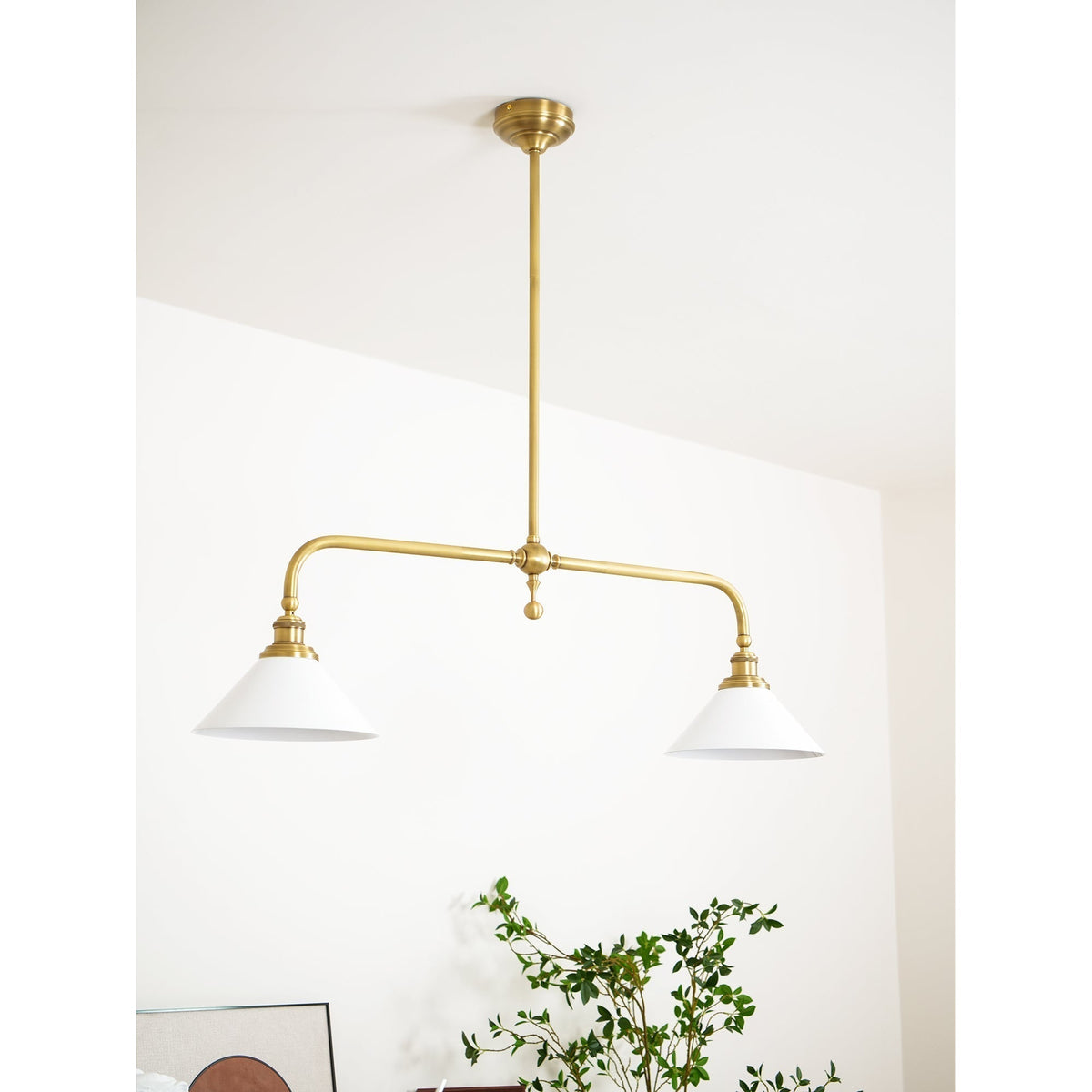 Double-Head Island Pendant Light with Cone Shades – Brushed Metal Finish | Thomler