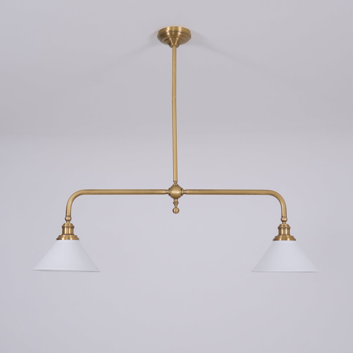 Double-Head Island Pendant Light with Cone Shades – Brushed Metal Finish | Thomler