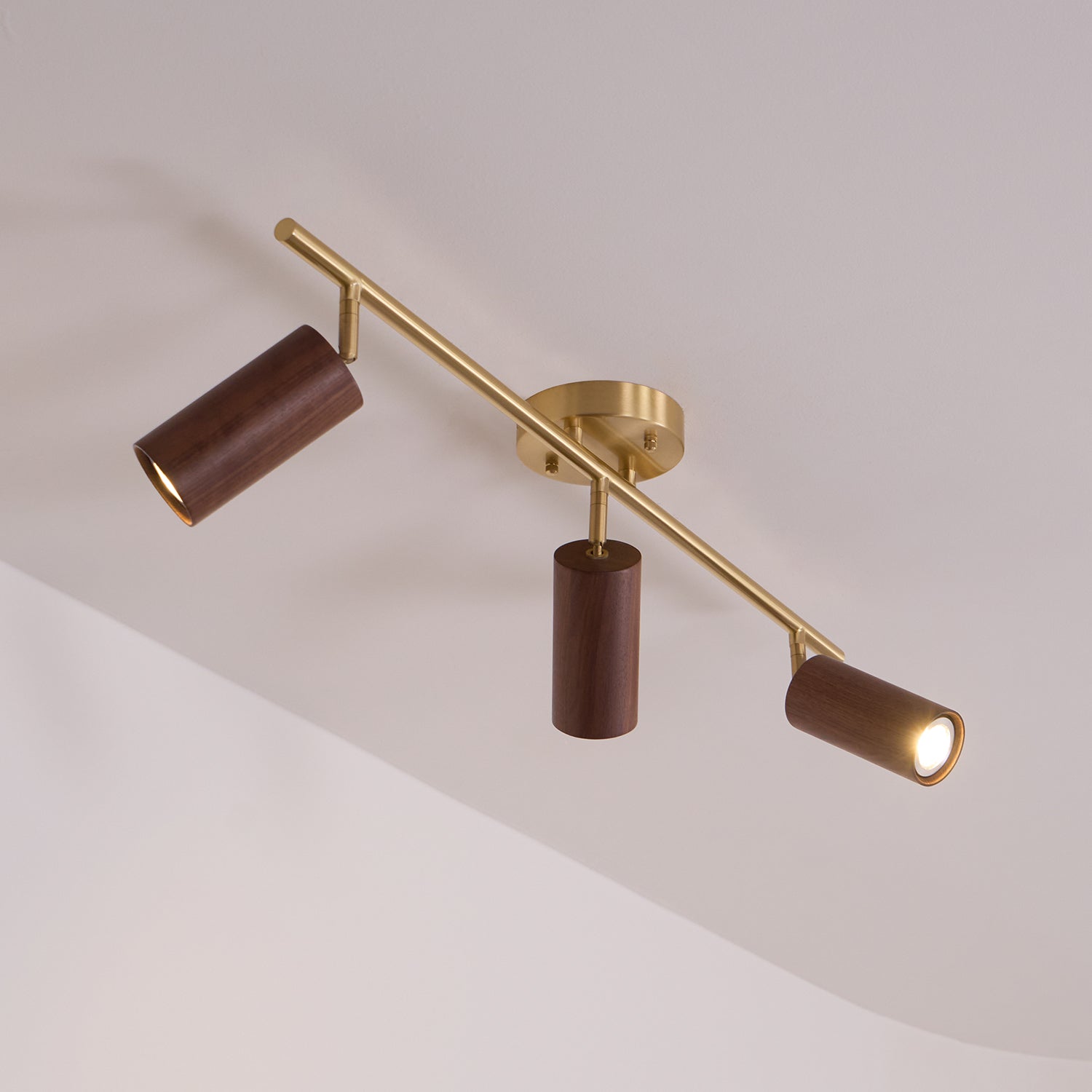 Track Light Walnut Wood Adjustable 31.4 in Multi-Head Ceiling Fixture Gold Finish Living Room Kitchen Hallway Lighting | Thomler