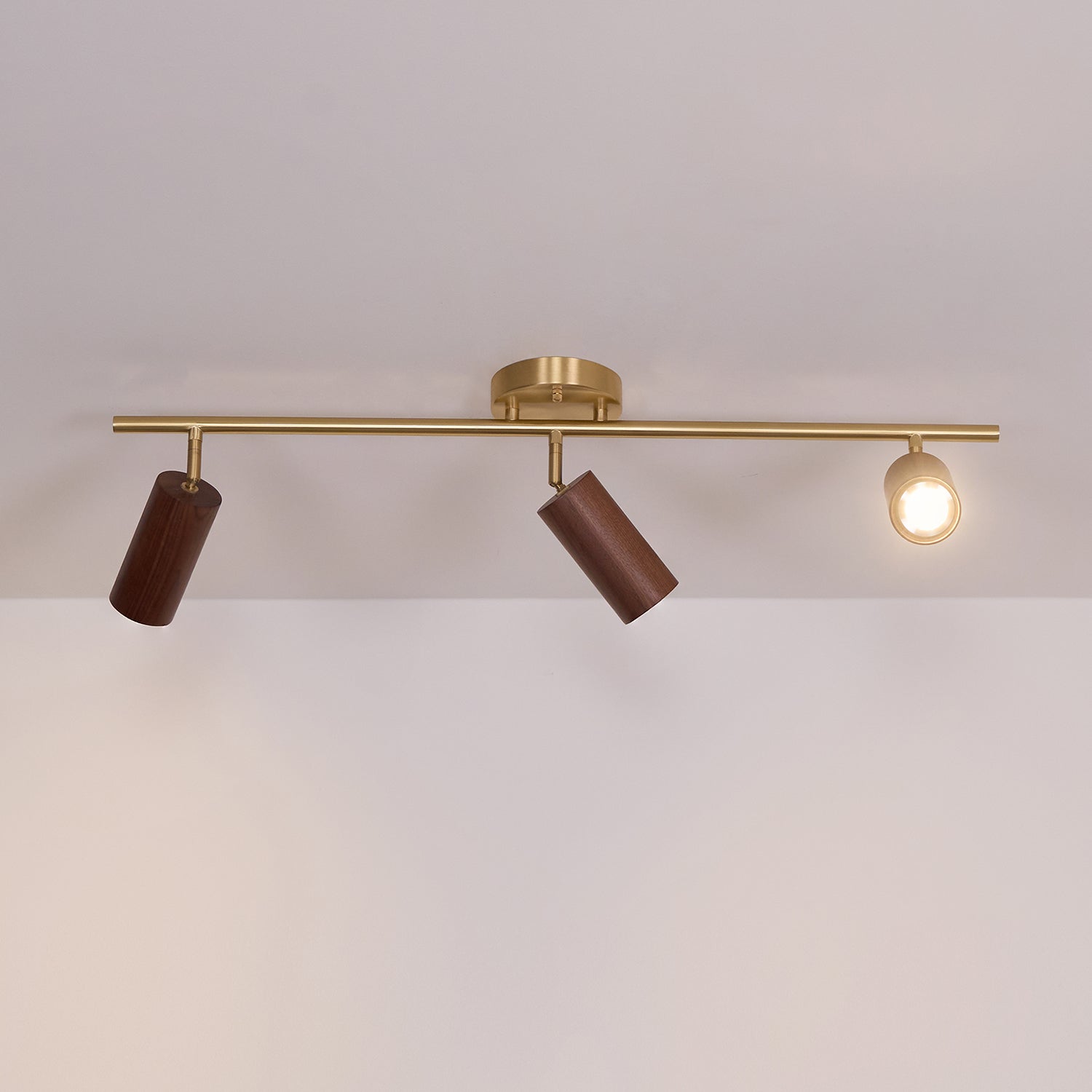 Track Light Walnut Wood Adjustable 31.4 in Multi-Head Ceiling Fixture Gold Finish Living Room Kitchen Hallway Lighting | Thomler