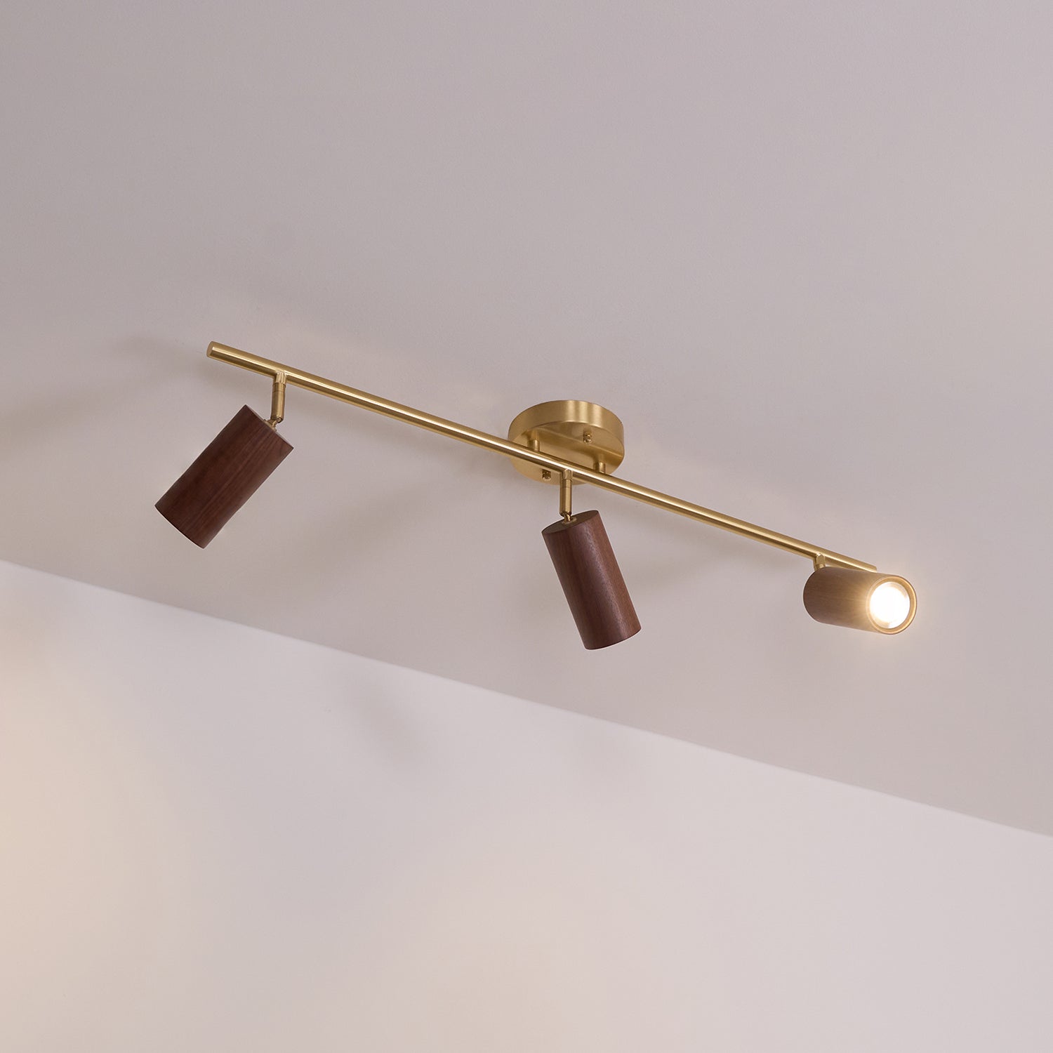 Track Light Walnut Wood Adjustable 31.4 in Multi-Head Ceiling Fixture Gold Finish Living Room Kitchen Hallway Lighting | Thomler