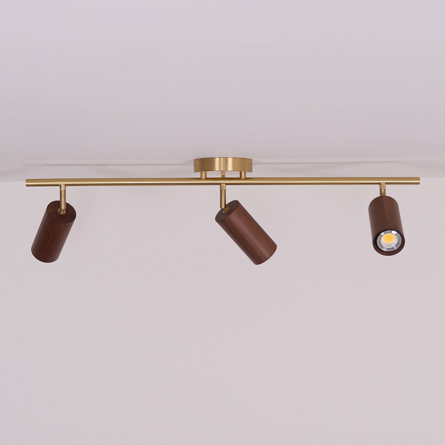 Track Light Walnut Wood Adjustable 31.4 in Multi-Head Ceiling Fixture Gold Finish Living Room Kitchen Hallway Lighting | Thomler