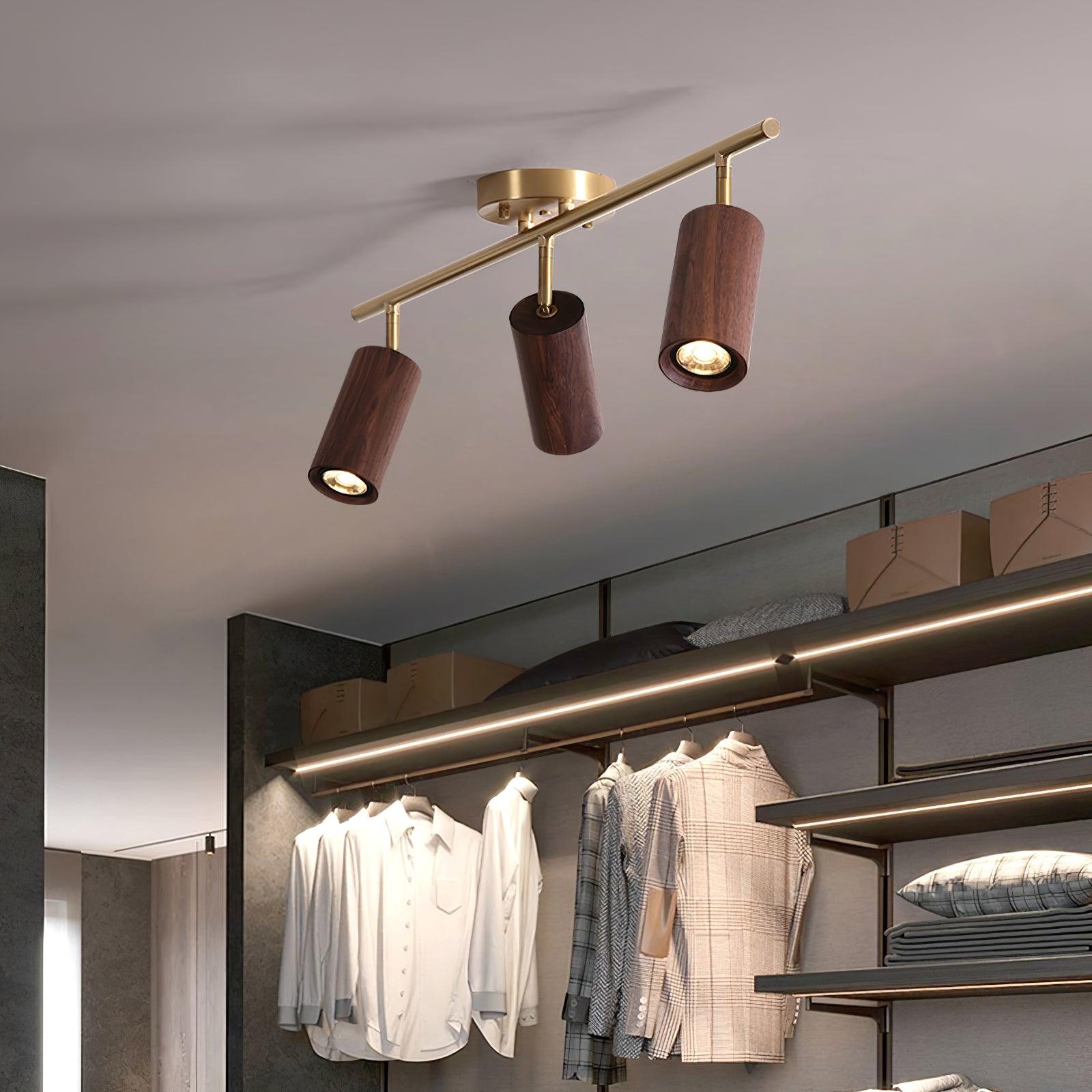 Track Light Walnut Wood Adjustable 31.4 in Multi-Head Ceiling Fixture Gold Finish Living Room Kitchen Hallway Lighting | Thomler