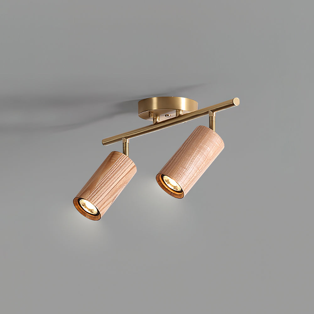 Track Light Walnut Wood Adjustable 31.4 in Multi-Head Ceiling Fixture Gold Finish Living Room Kitchen Hallway Lighting | Thomler