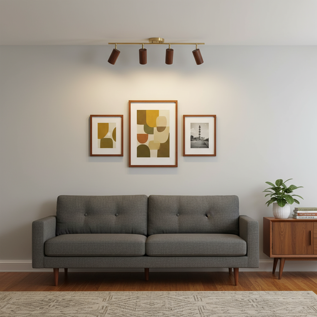 Track Light Walnut Wood Adjustable 31.4 in Multi-Head Ceiling Fixture Gold Finish Living Room Kitchen Hallway Lighting | Thomler